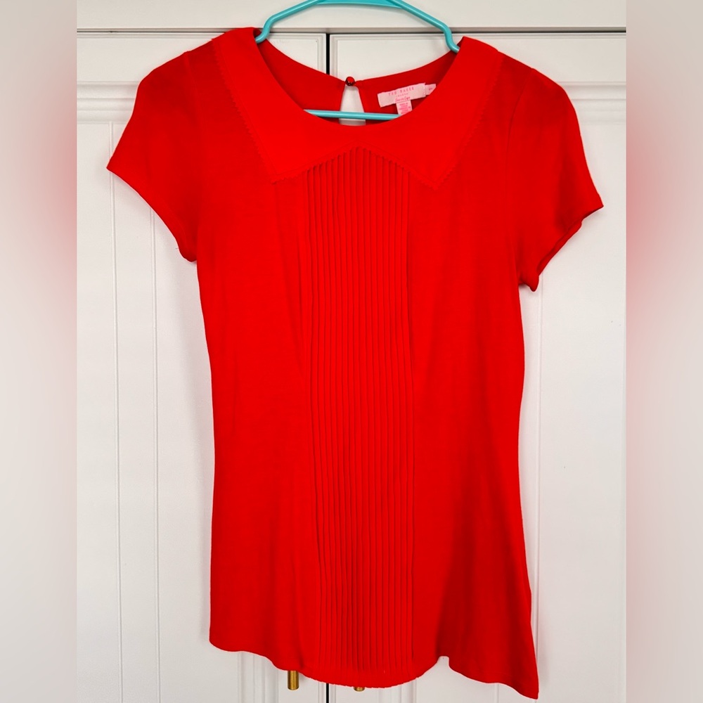 Ted Baker Red Pleated Front Short Sleeve Blouse